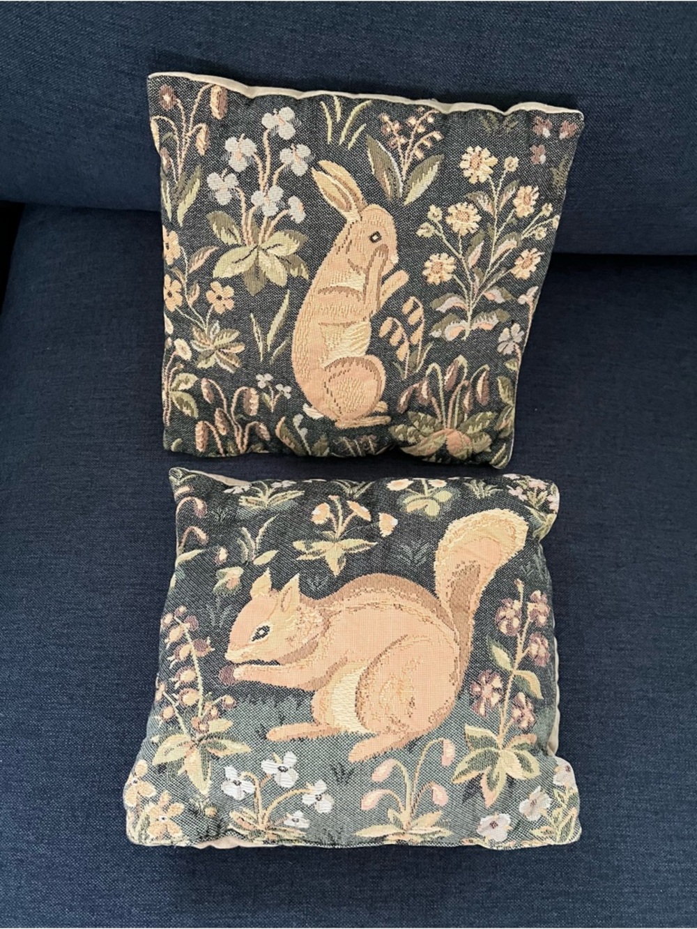Small Tapestry Animal Throw Pillow Pair - Bunny & Squirrel